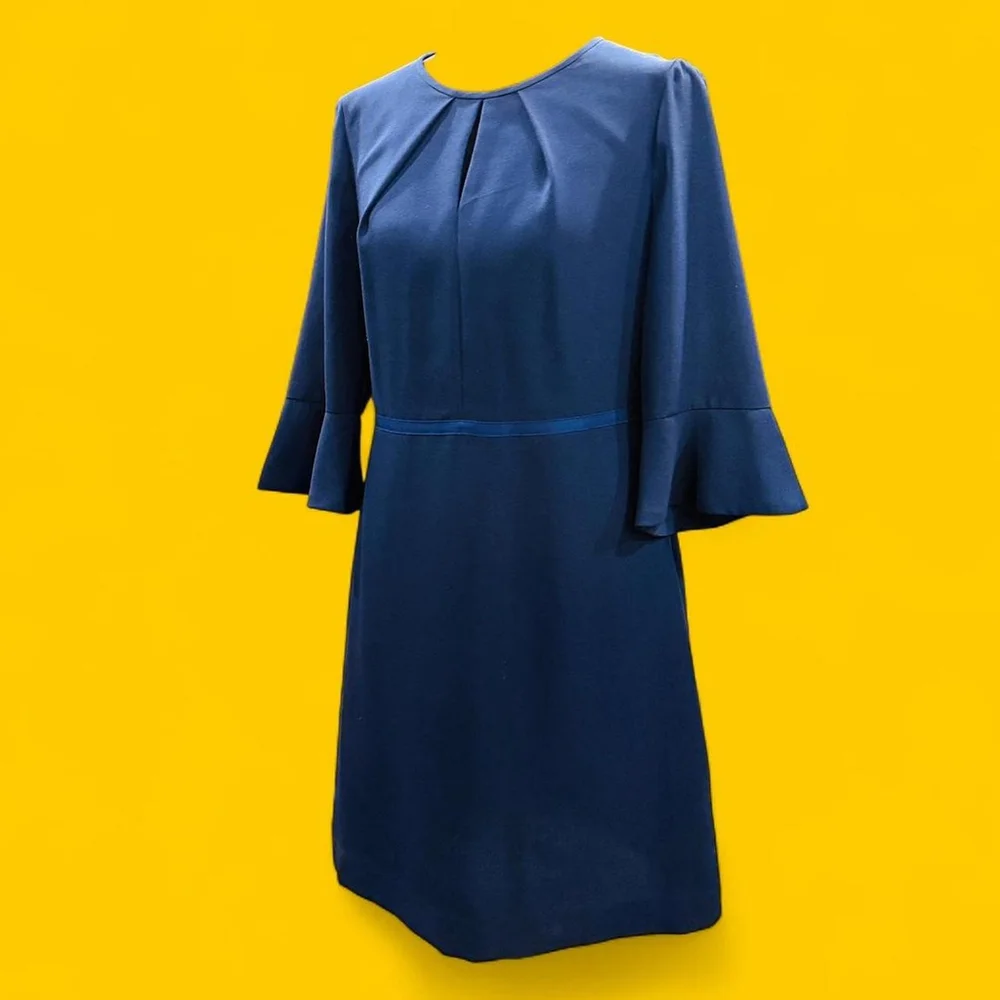 Preppy Modest Retro Navy Blue Knee Length Bell 3/4 Sleeve Dress 10